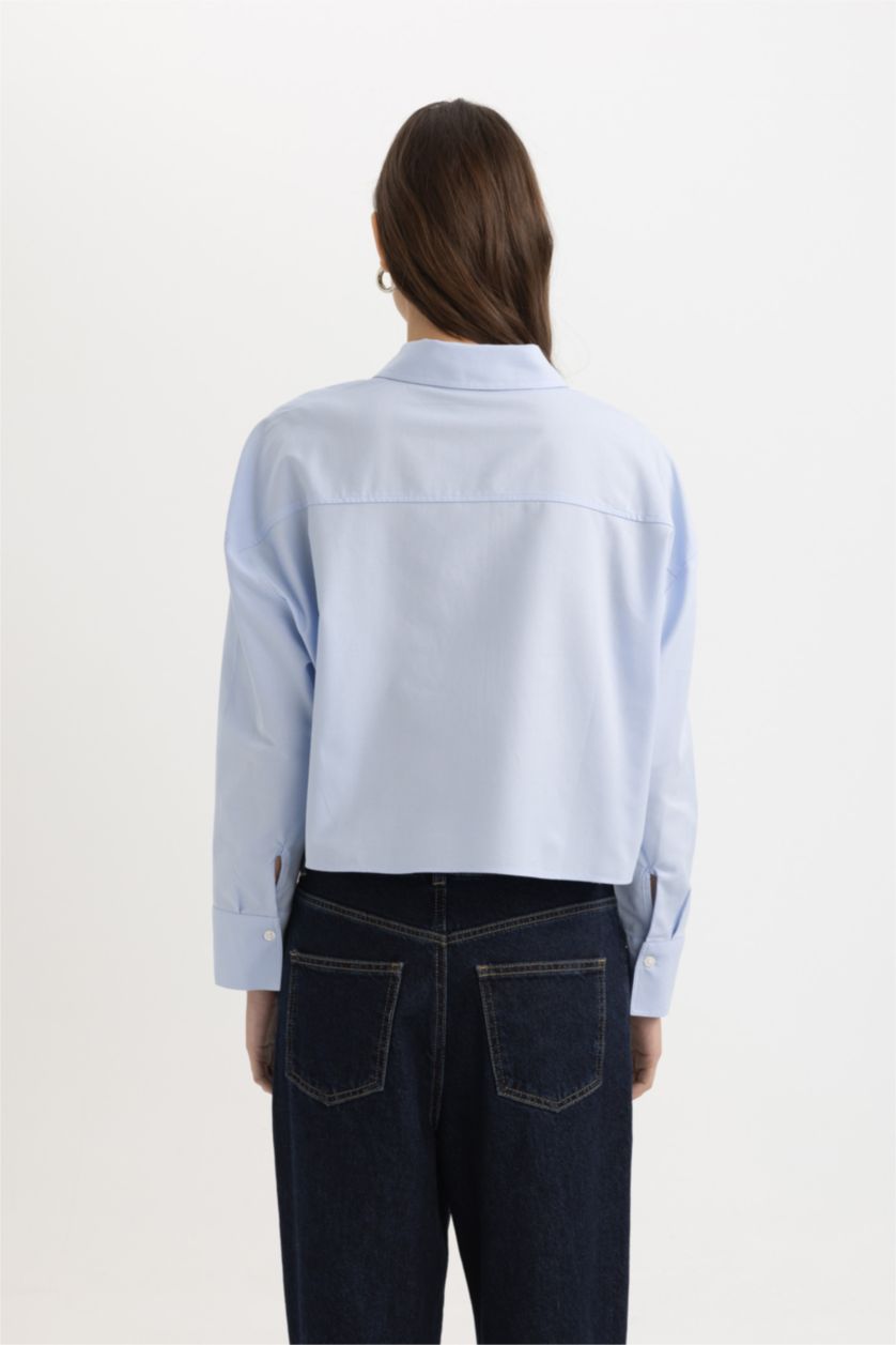 نساء أزرق قميص كروب أوكسفورد ردن طويل وياخة قميص