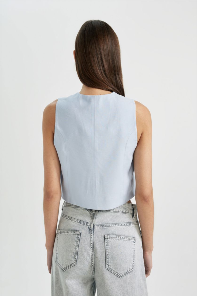 FEMME Bleu Gilet Blazer à coupe Slim et col veste