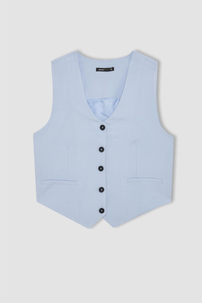 FEMME Bleu Gilet Blazer à coupe Slim et col veste