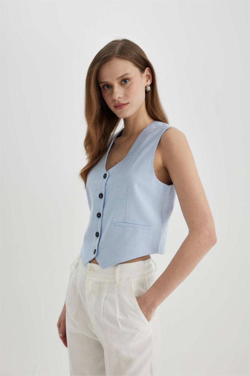 FEMME Bleu Gilet Blazer à coupe Slim et col veste