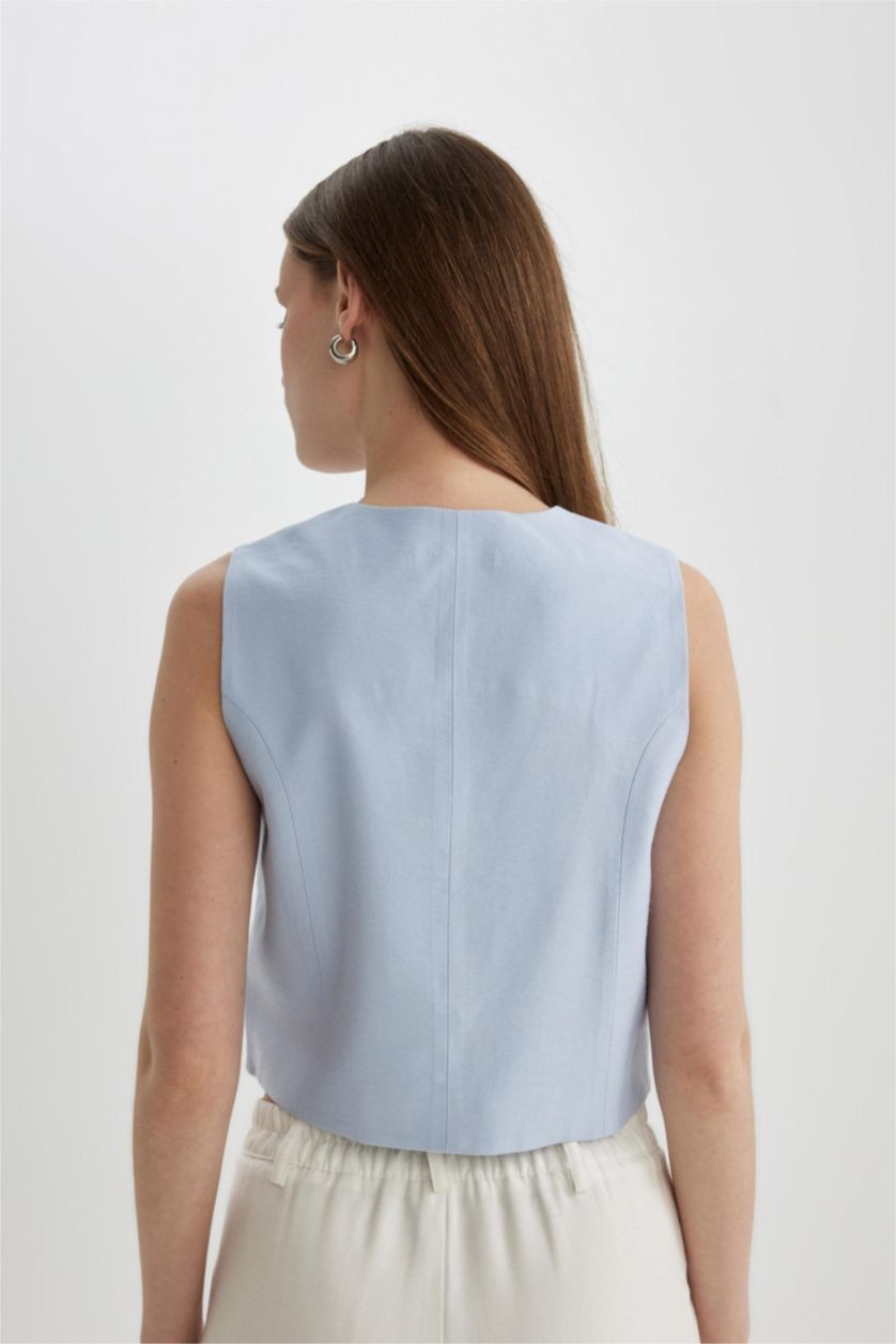 FEMME Bleu Gilet Blazer à coupe Slim et col veste