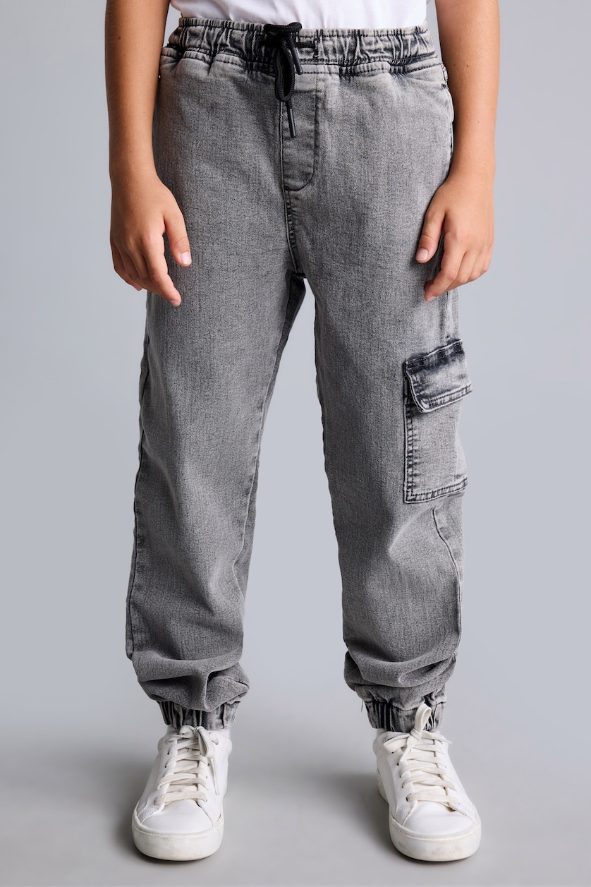 Erkek Çocuk - Genç Erkek Gri Kargo Cepli Jogger Jean Pantolon Erkek Çocuk