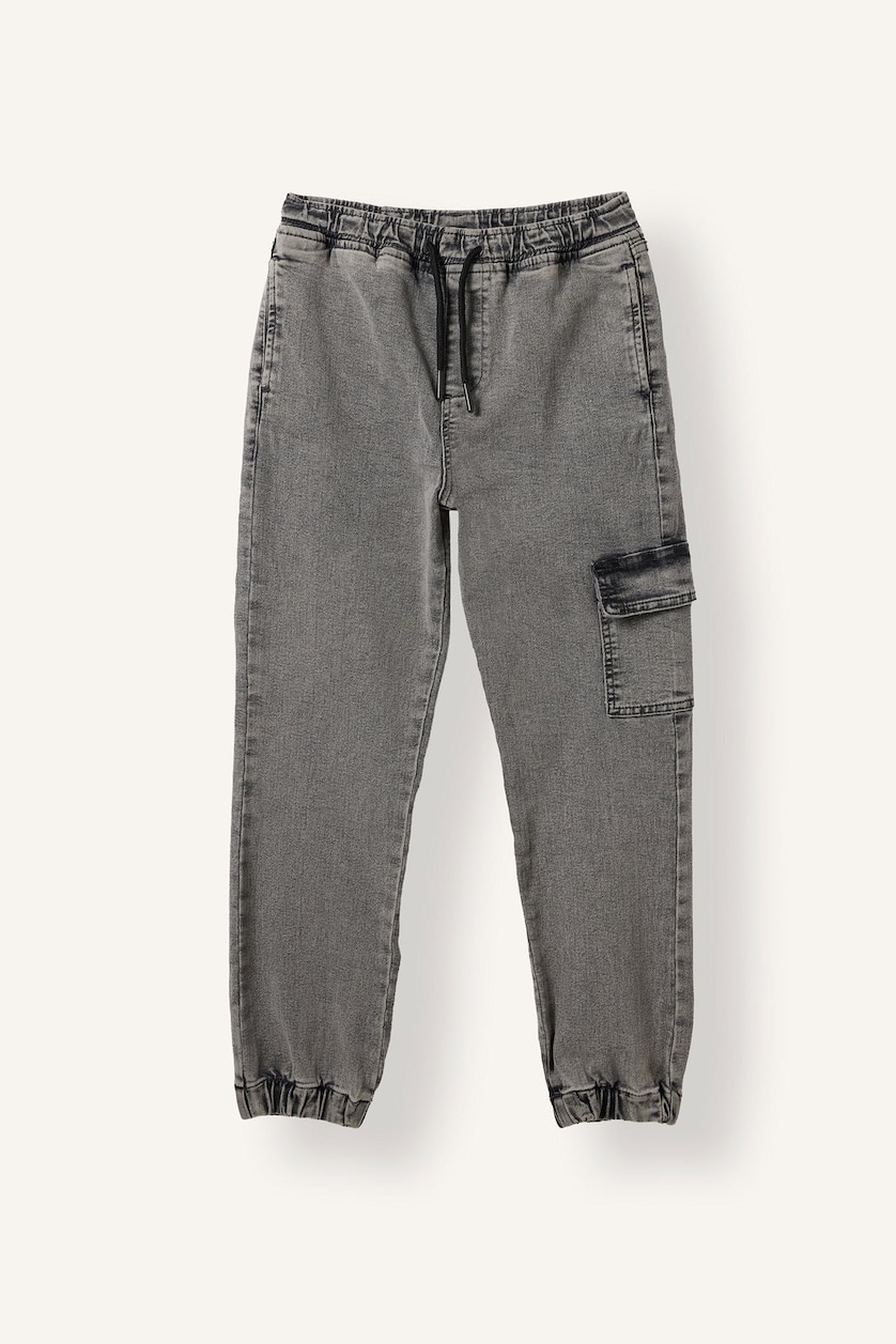 Erkek Çocuk - Genç Erkek Gri Kargo Cepli Jogger Jean Pantolon Erkek Çocuk