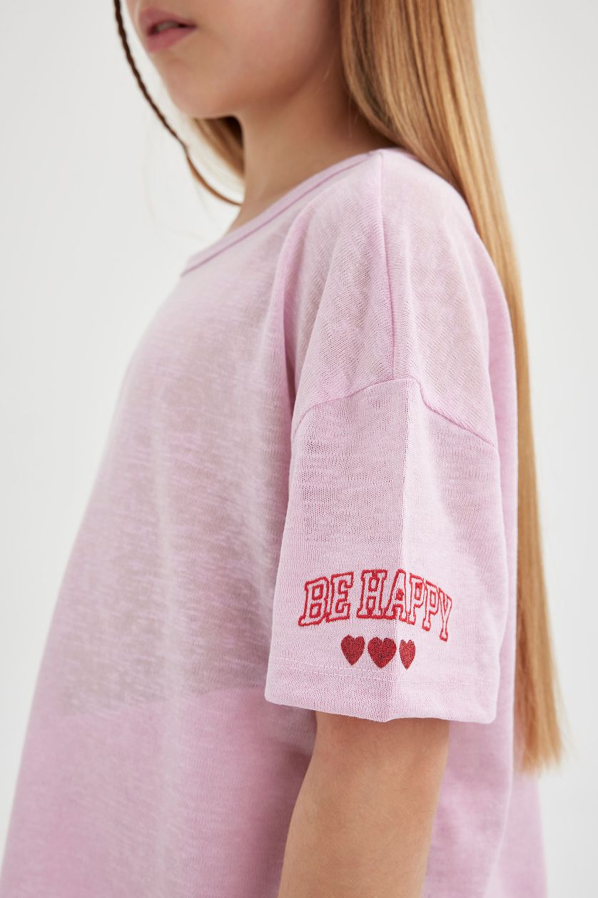 بناتي أرجواني تيشيرت نص كم بناتي اوفر سايز قصة عادية