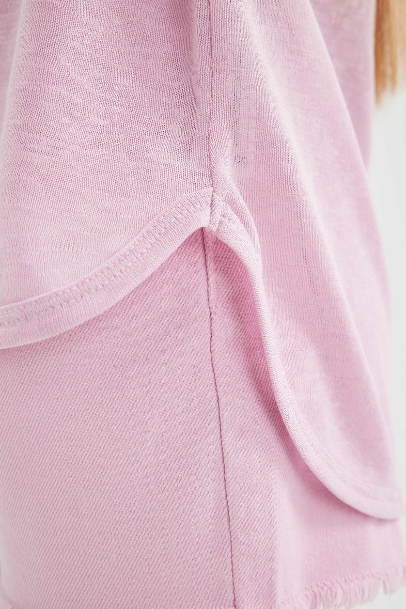 بناتي أرجواني تيشيرت نص كم بناتي اوفر سايز قصة عادية