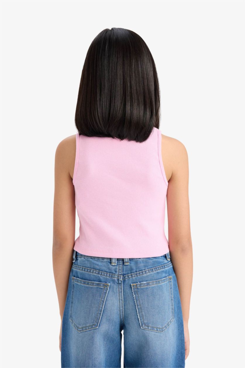 Kız Çocuk - Genç Kız Açık Pembe Bisiklet Yaka Atlet Kız Çocuk