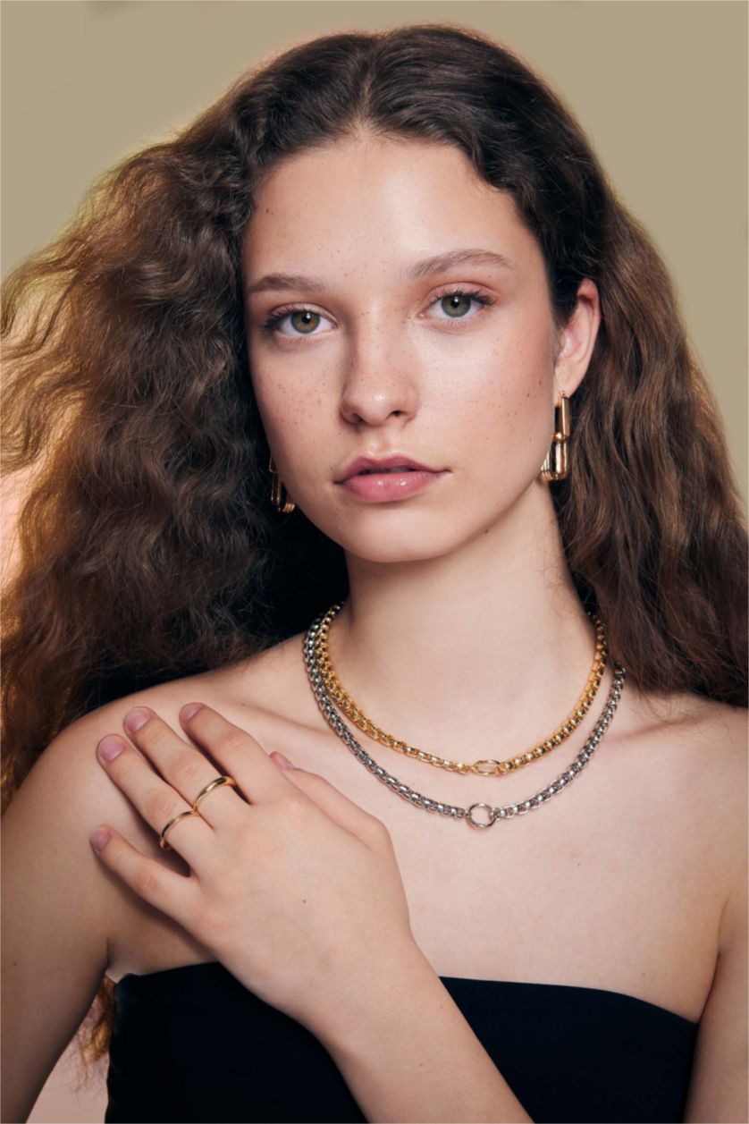 WOMAN SILVER Woman Thick Chain Ring Detailed Silver Necklace