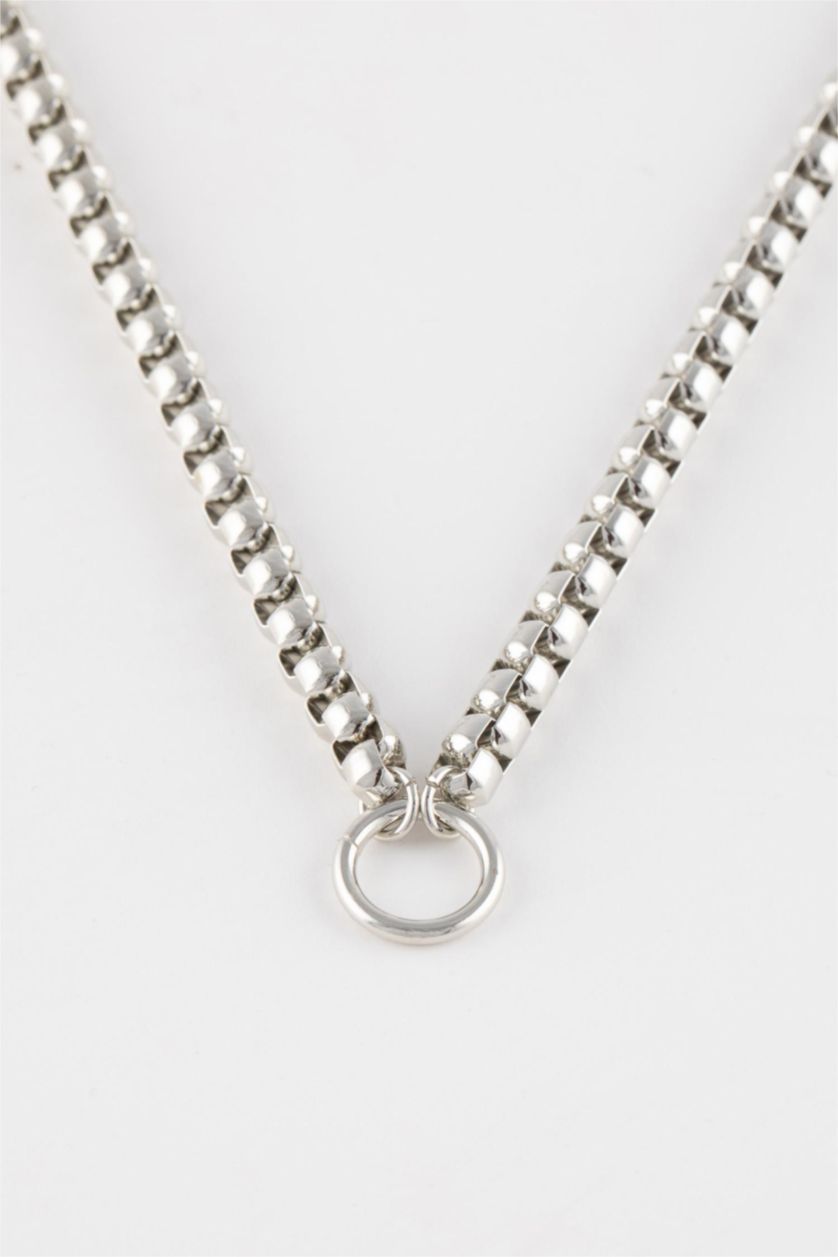 WOMAN SILVER Woman Thick Chain Ring Detailed Silver Necklace