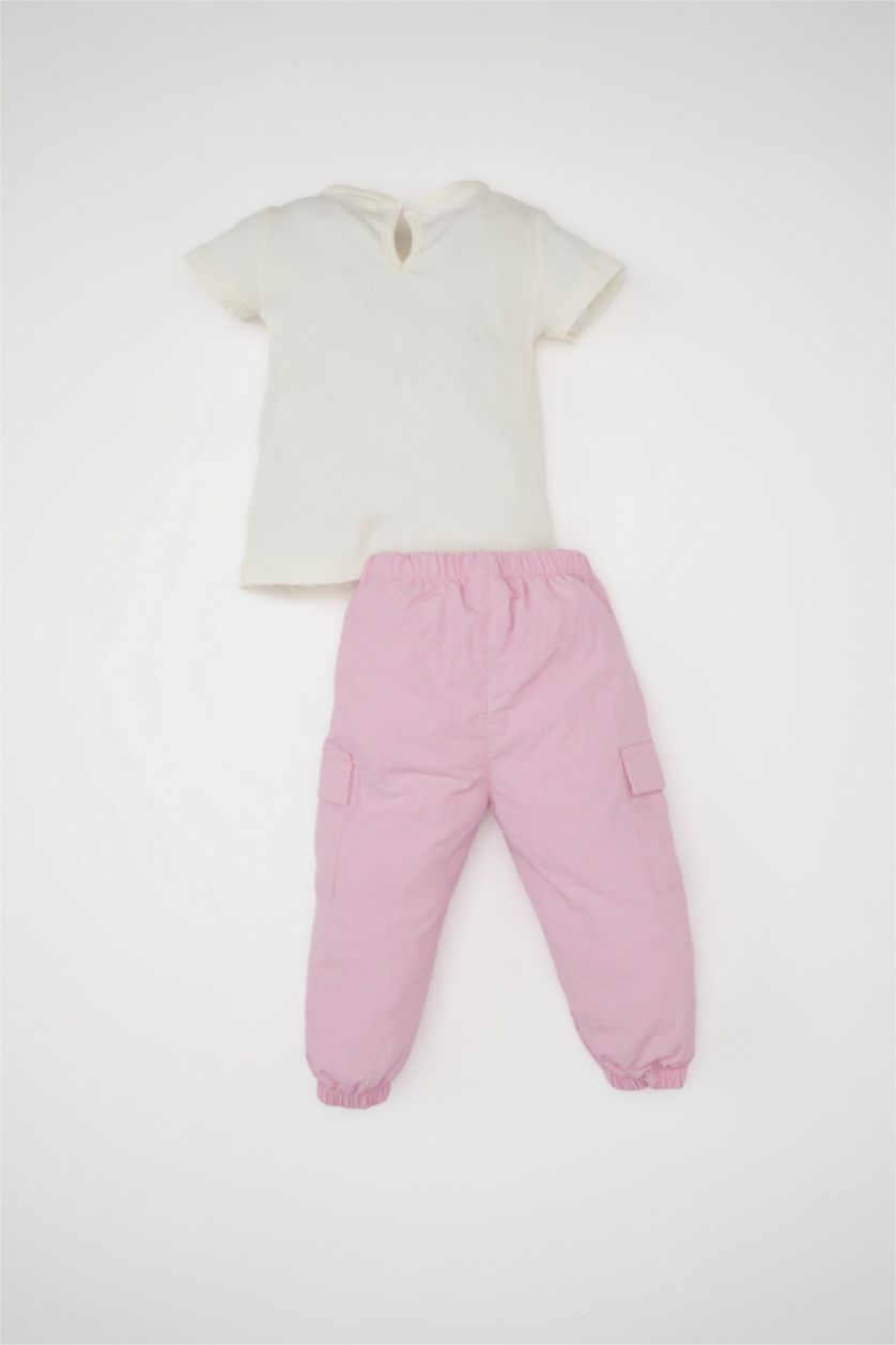 طفلة صغيرة زهري طقم بناتي سروال وتي شيرت بطبعة شعار - قطعتين