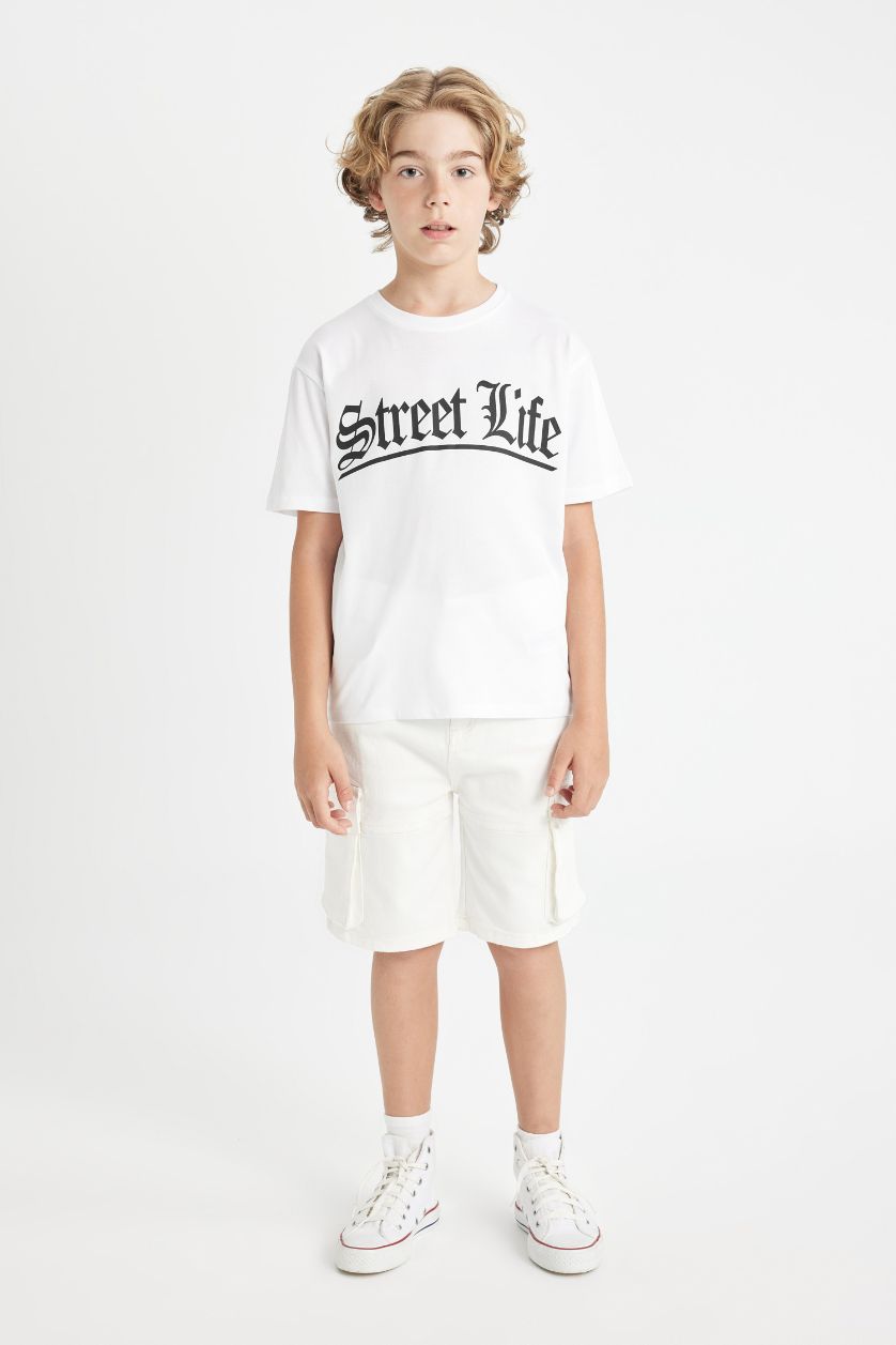 Boys & Teens White Boy Crew Neck Printed Short Sleeve T-Shirt