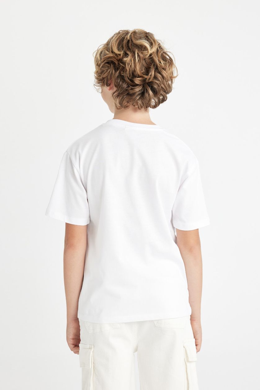 Boys & Teens White Boy Crew Neck Printed Short Sleeve T-Shirt