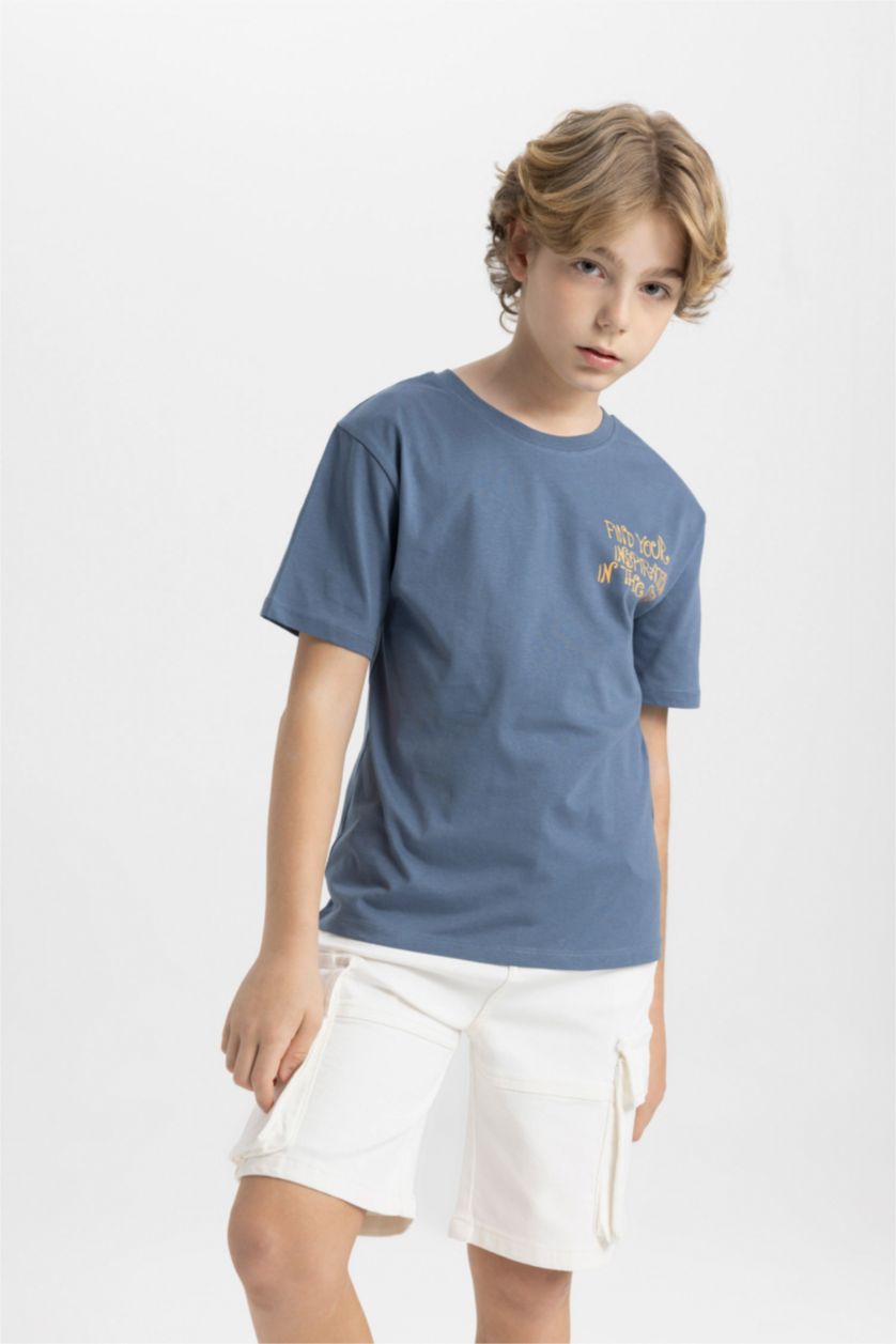 أولاد نيلي فاتح تي شيرت ولادي نص كم قصة عادية بطبعة من الخلف