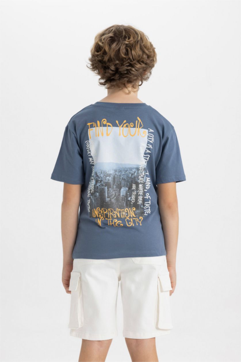 أولاد نيلي فاتح تي شيرت ولادي نص كم قصة عادية بطبعة من الخلف