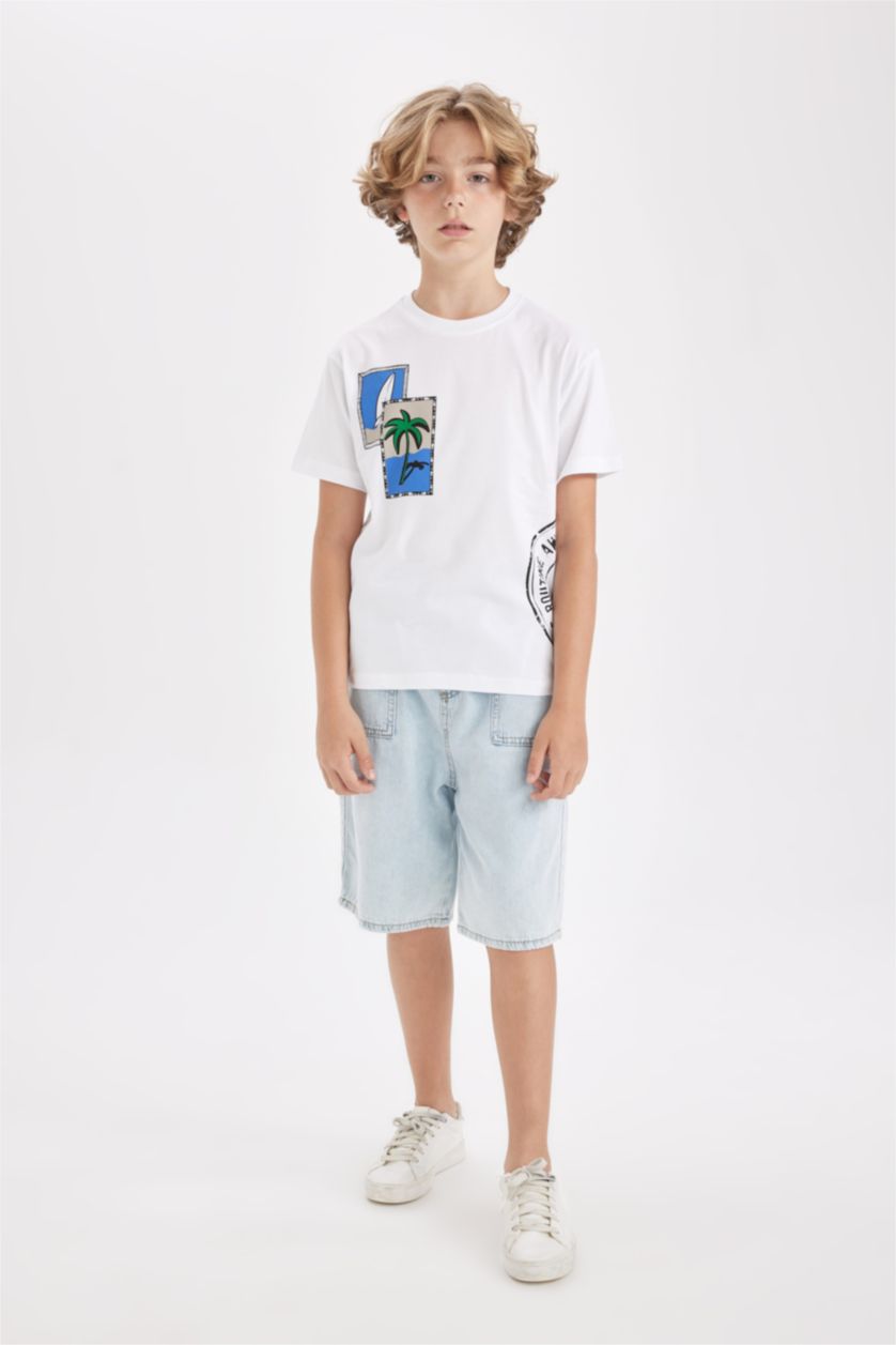 Boys & Teens White Boy Regular Fit Crew Neck Printed T-Shirt