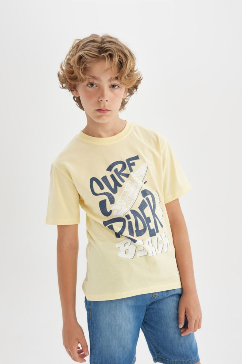 أولاد أصفر فاتح تي شيرت اولادي نص كم قصة عادية برقبة مستديرة