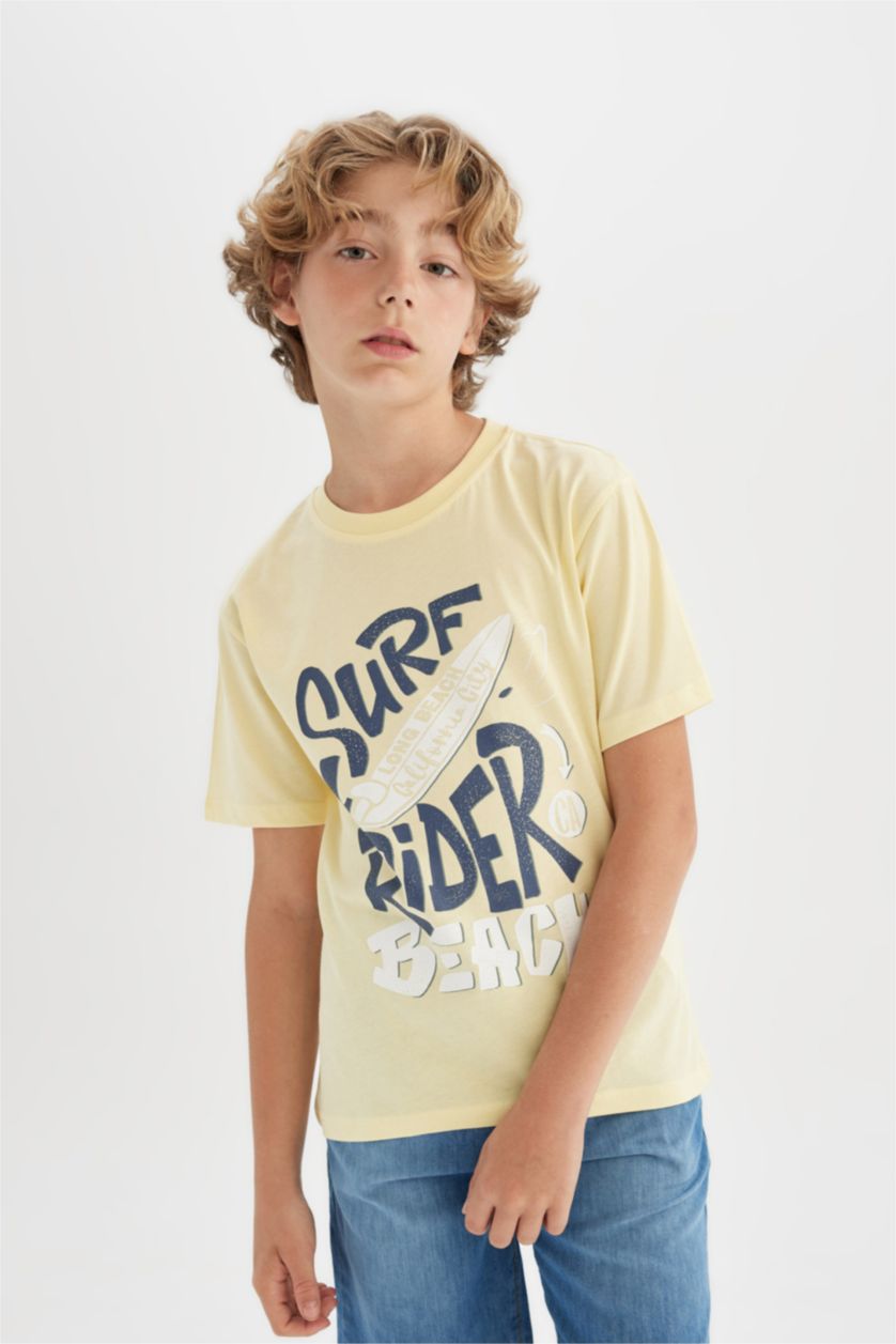 أولاد أصفر فاتح تي شيرت اولادي نص كم قصة عادية برقبة مستديرة