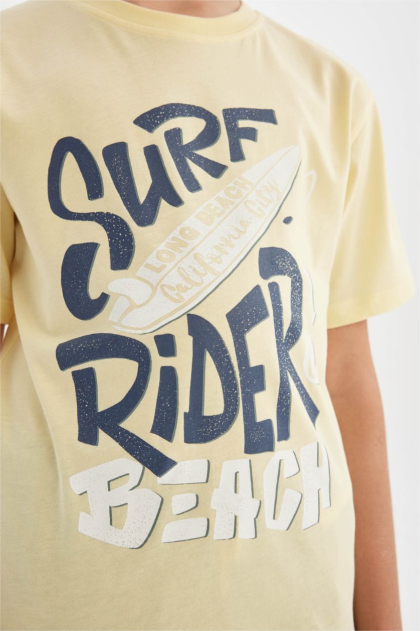 أولاد أصفر فاتح تي شيرت اولادي نص كم قصة عادية برقبة مستديرة