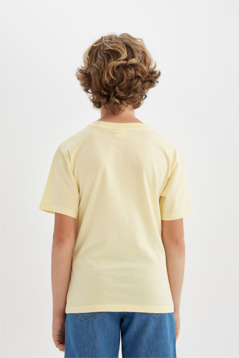 أولاد أصفر فاتح تي شيرت اولادي نص كم قصة عادية برقبة مستديرة