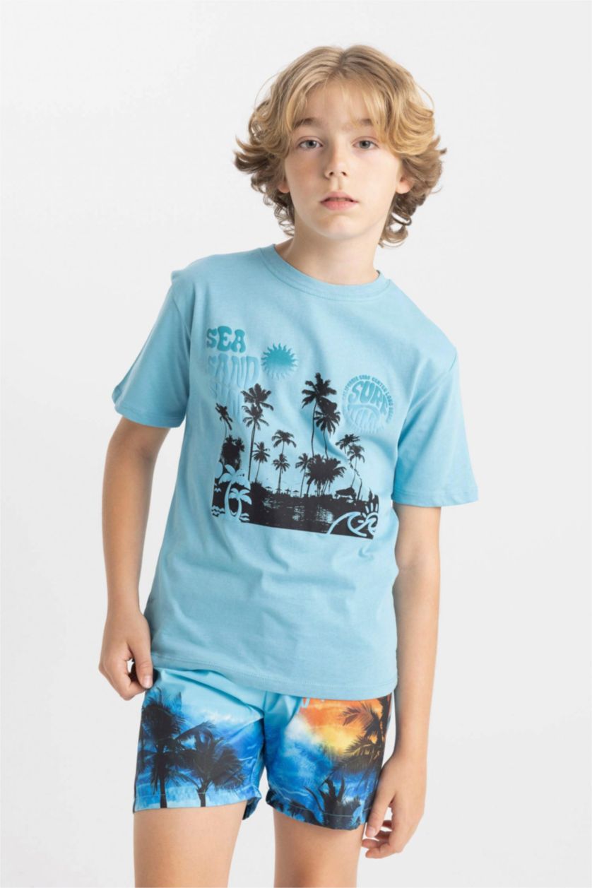 GARÇONS BLEU Clair T-Shirt Imprimé à Manches Courtes Col Rond pour Garçon