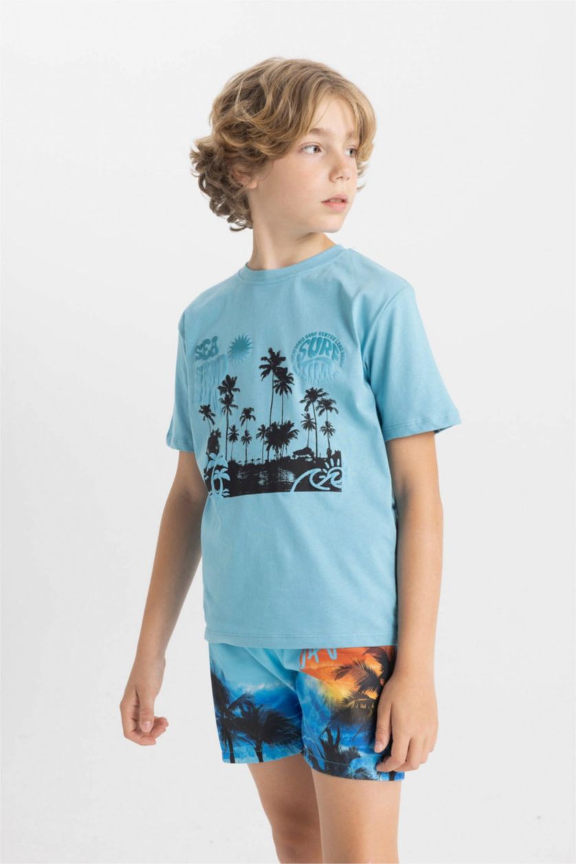 GARÇONS BLEU Clair T-Shirt Imprimé à Manches Courtes Col Rond pour Garçon