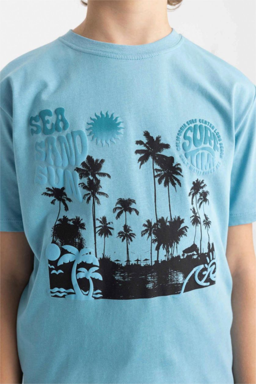 GARÇONS BLEU Clair T-Shirt Imprimé à Manches Courtes Col Rond pour Garçon