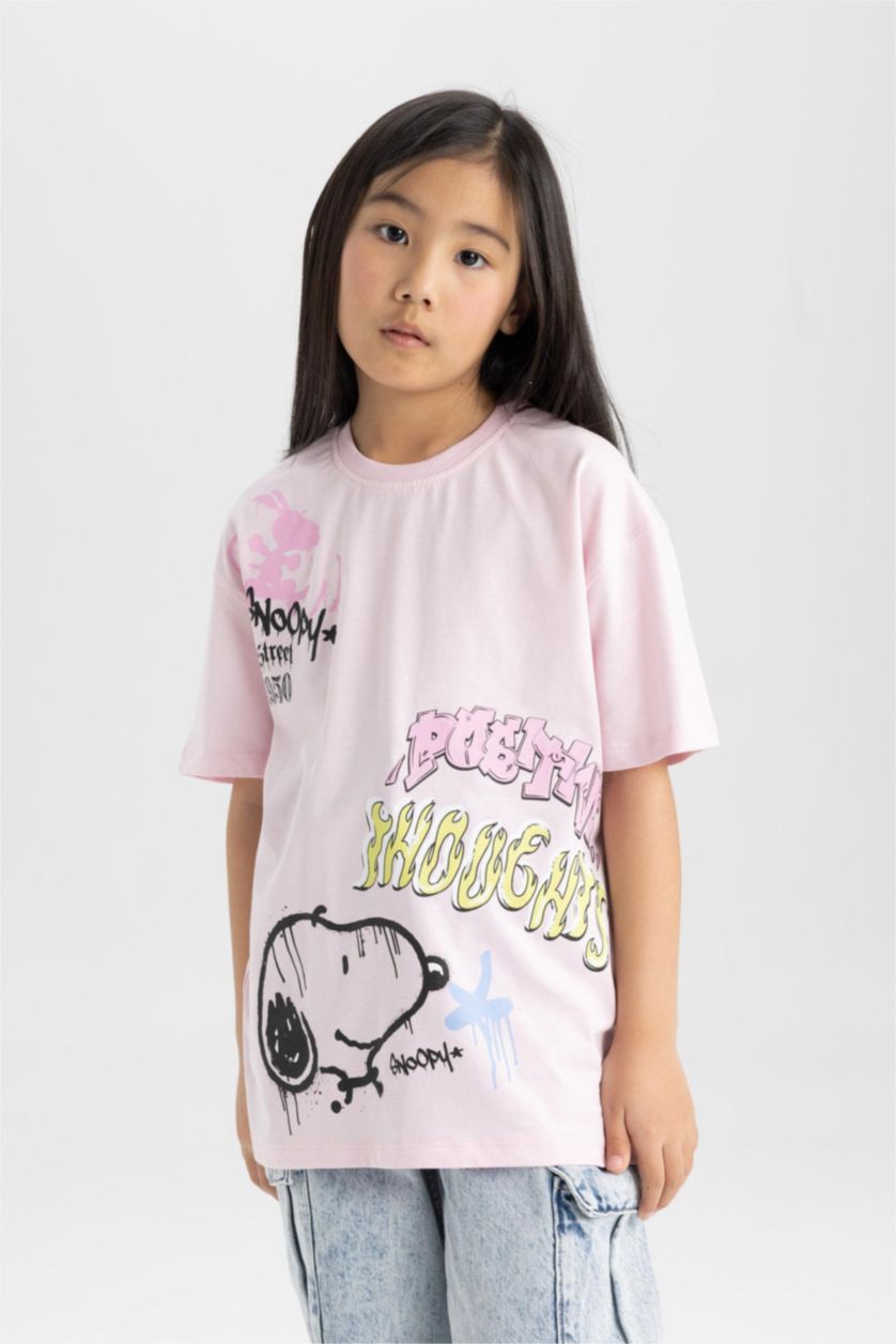 Girls & Teens Light Pink Girl Snoopy Oversize Fit Short Sleeve T-Shirt