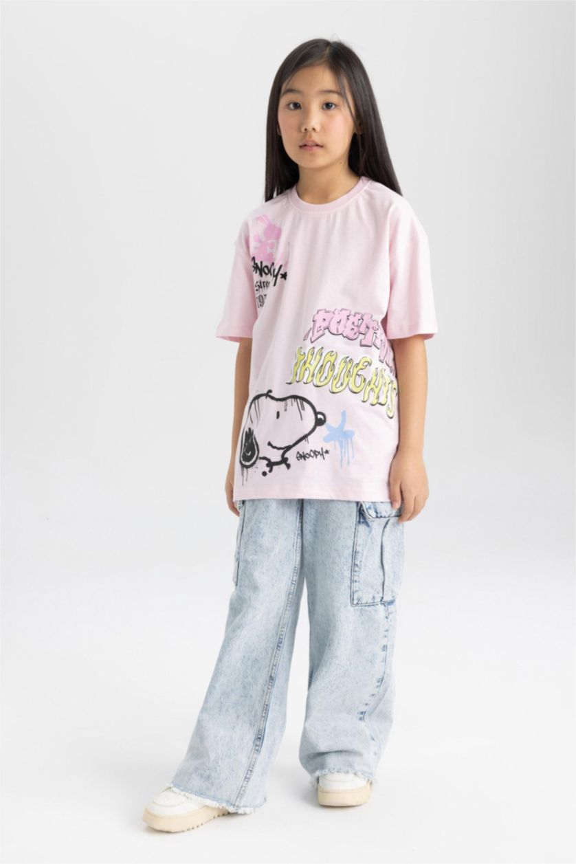 Girls & Teens Light Pink Girl Snoopy Oversize Fit Short Sleeve T-Shirt