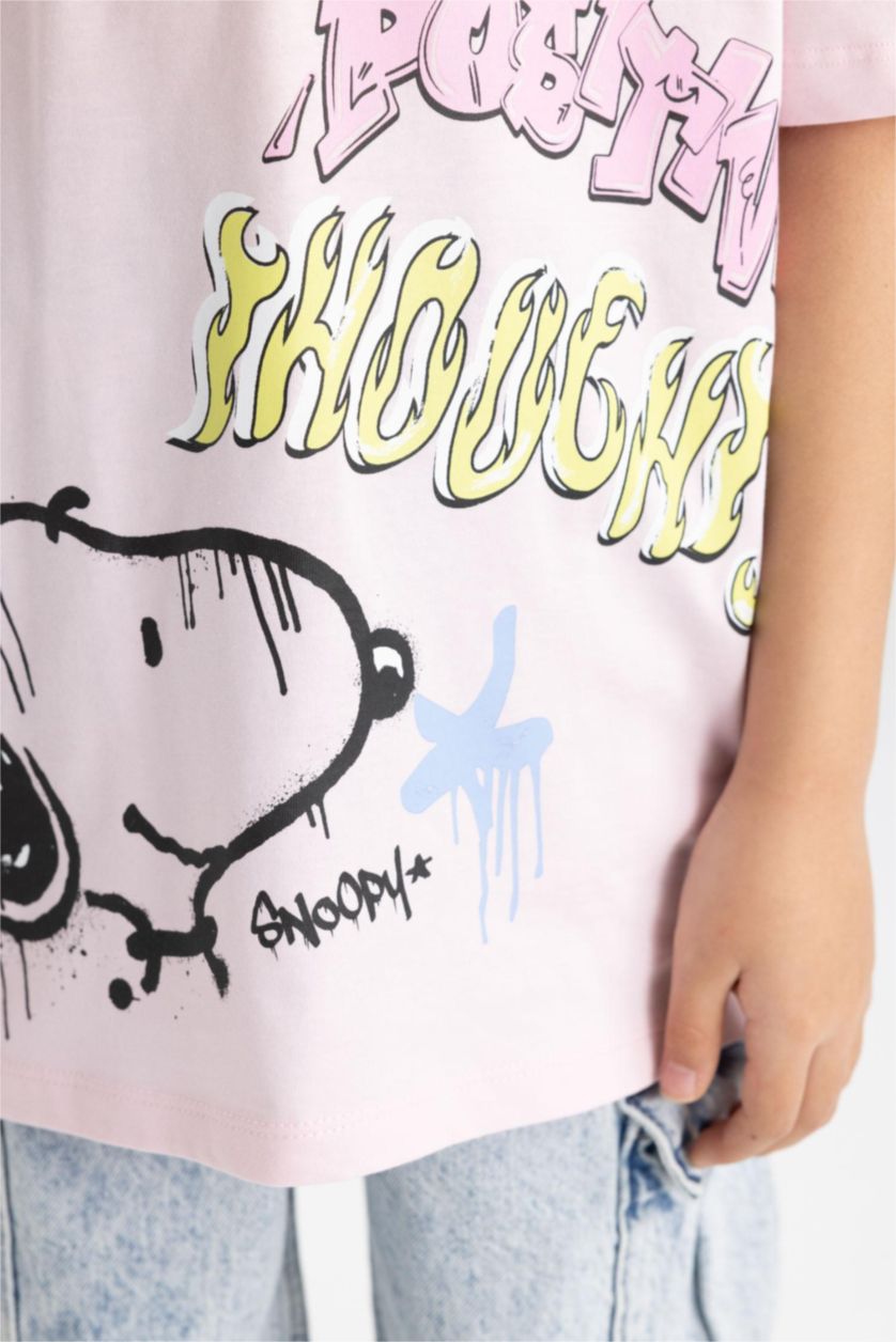 Girls & Teens Light Pink Girl Snoopy Oversize Fit Short Sleeve T-Shirt