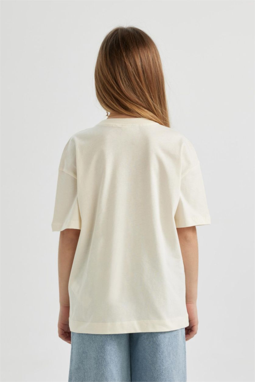 Kız Çocuk - Genç Kız Ekru Hatsune Miku Oversize Geniş Kalıp Bisiklet Yaka Kısa Kollu Tişört Kız Çocuk