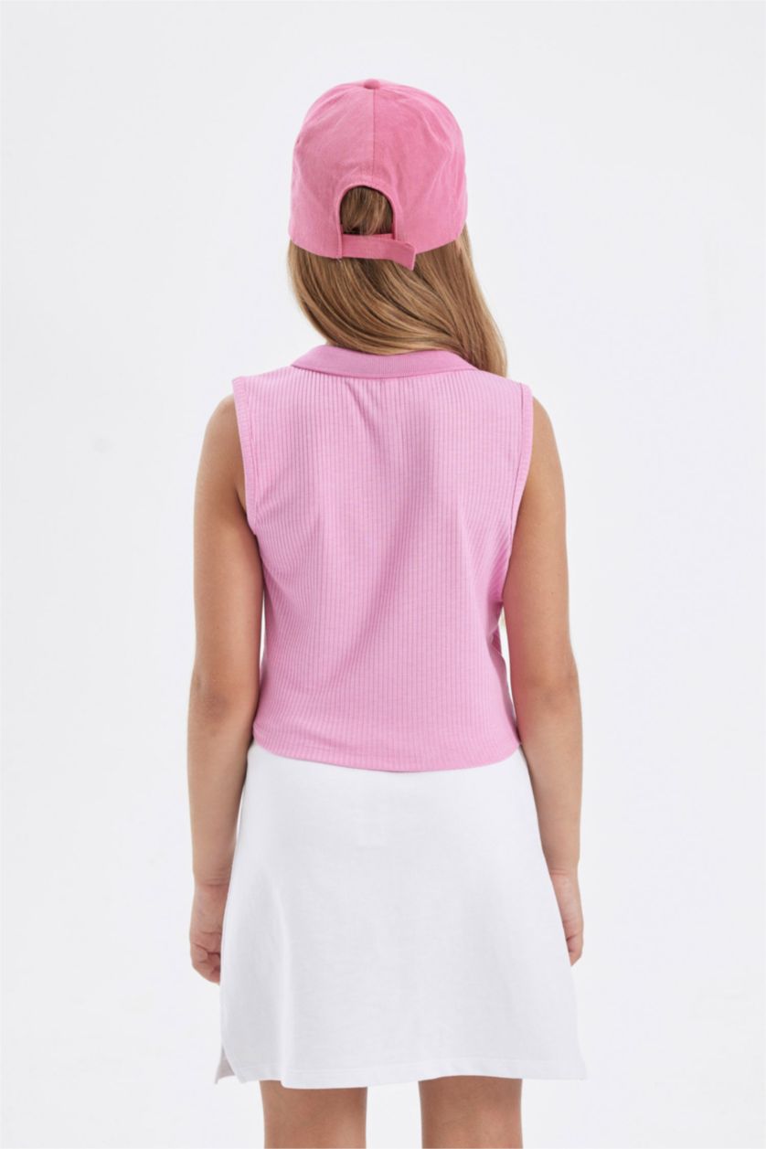 Kız Çocuk - Genç Kız Pembe Polo Yaka Spor Baskılı Atlet Kız Çocuk