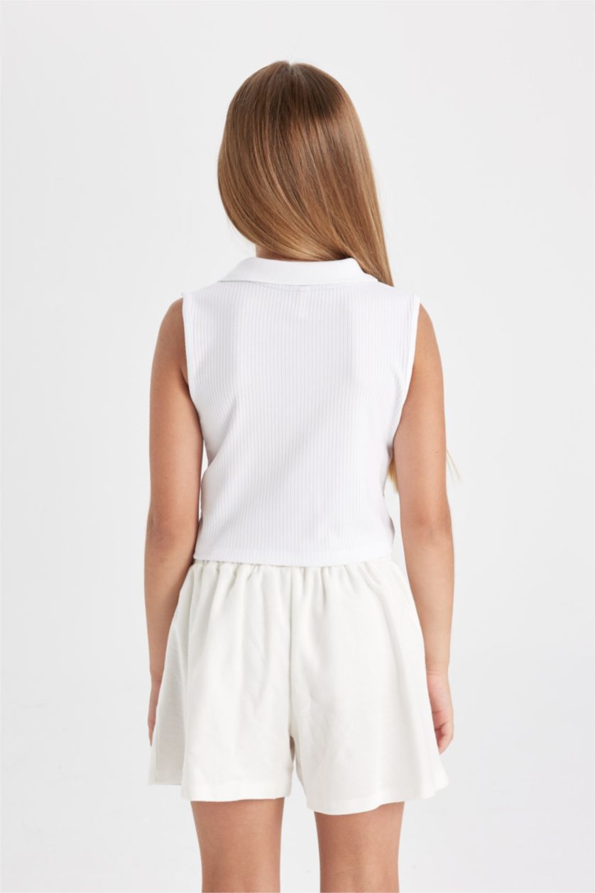 Kız Çocuk - Genç Kız Beyaz Polo Yaka Spor Baskılı Atlet Kız Çocuk