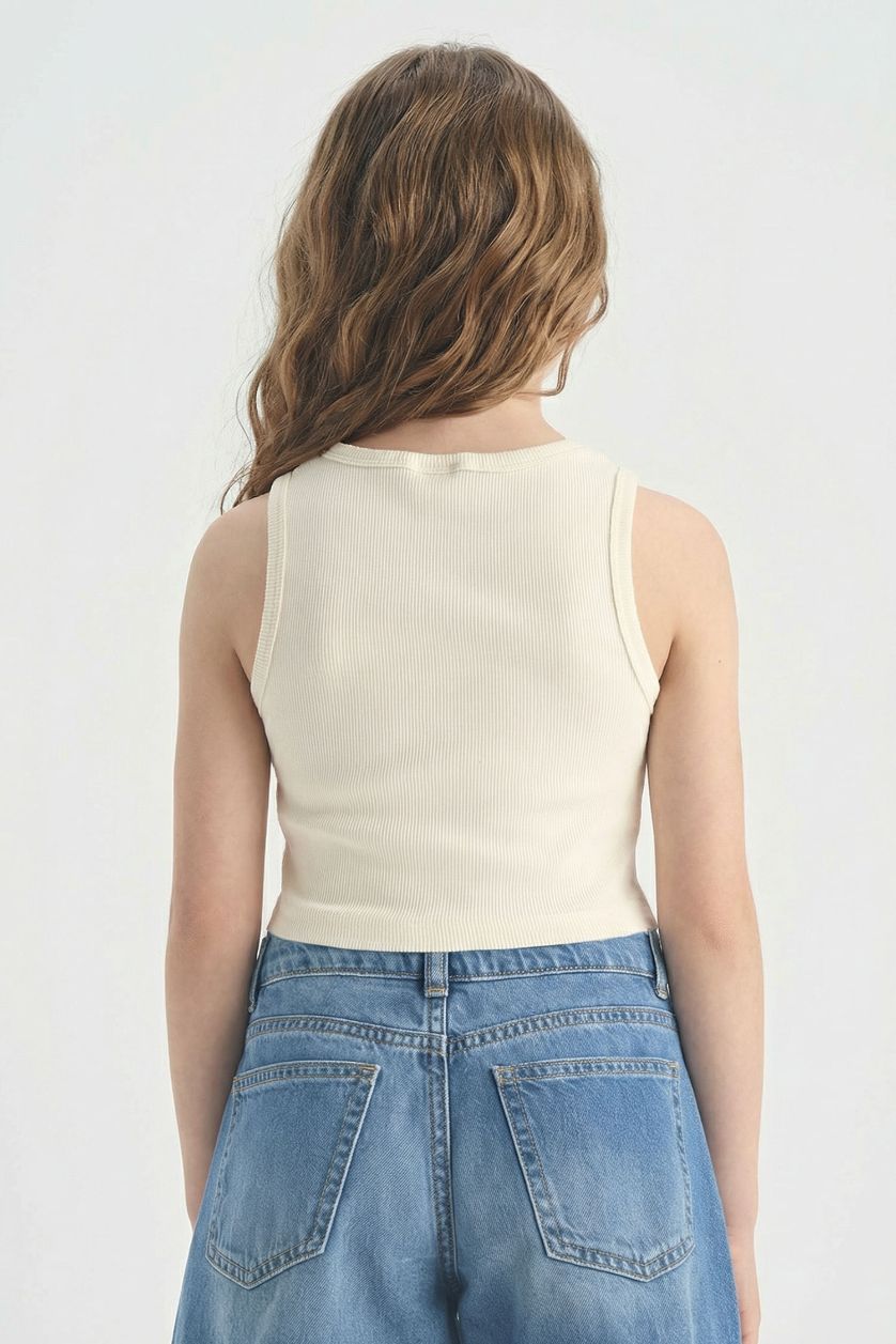 Girls & Teens Ecru Girl Slogan Pattern Camisole Tank Top