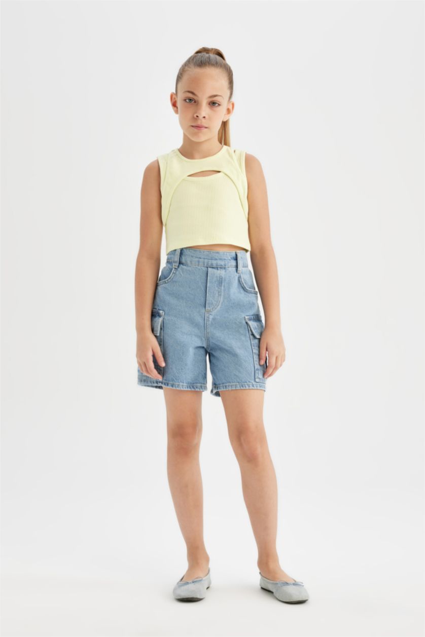 Kız Çocuk - Genç Kız Açık Sarı Bisiklet Yaka Atlet Kız Çocuk