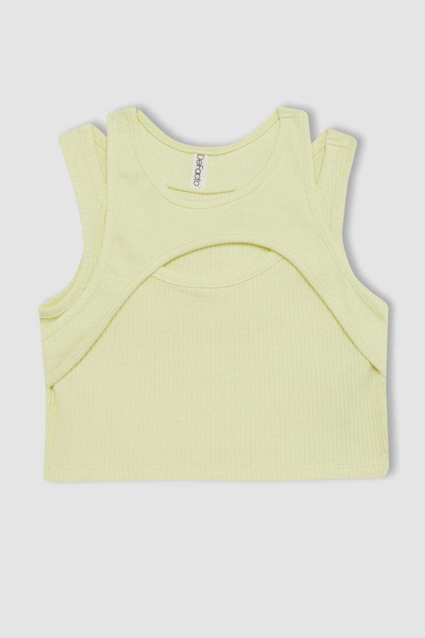 Kız Çocuk - Genç Kız Açık Sarı Bisiklet Yaka Atlet Kız Çocuk