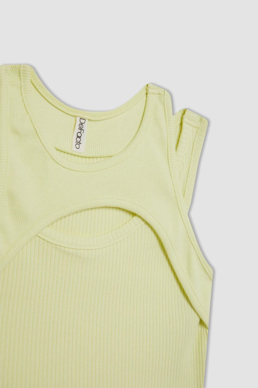 Kız Çocuk - Genç Kız Açık Sarı Bisiklet Yaka Atlet Kız Çocuk