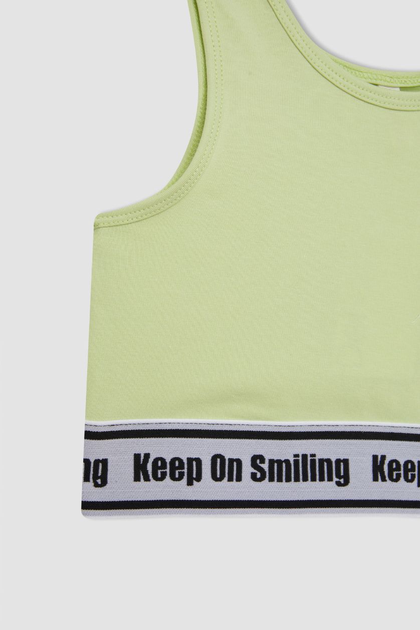 بناتي نعناع كروب توب بدون كم برقبة مستديرة