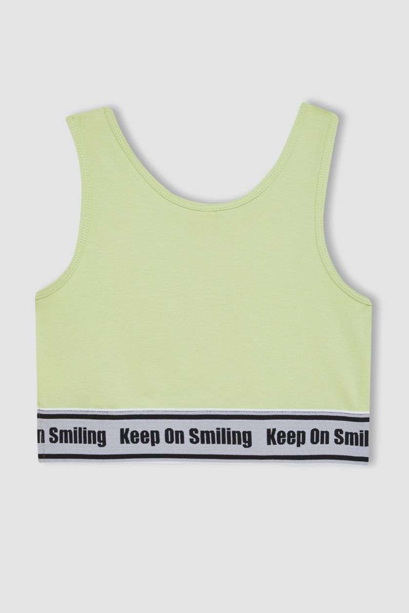 بناتي نعناع كروب توب بدون كم برقبة مستديرة