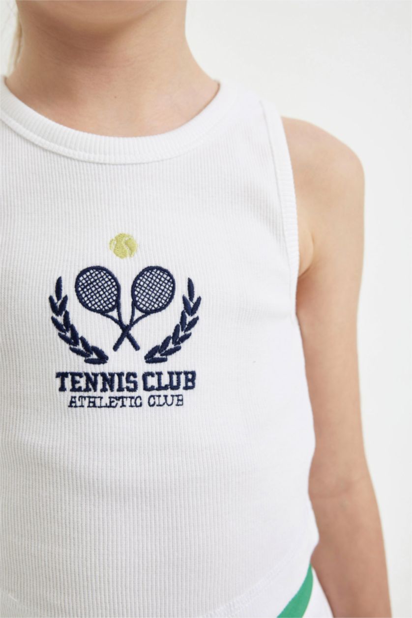 Kız Çocuk - Genç Kız Beyaz Bisiklet Yaka Baskılı Atlet Kız Çocuk