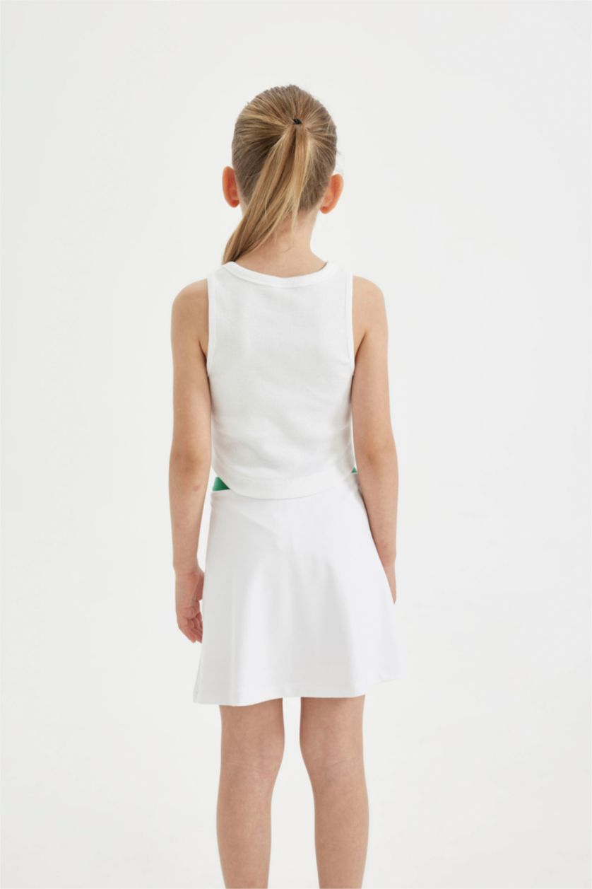 Kız Çocuk - Genç Kız Beyaz Bisiklet Yaka Baskılı Atlet Kız Çocuk