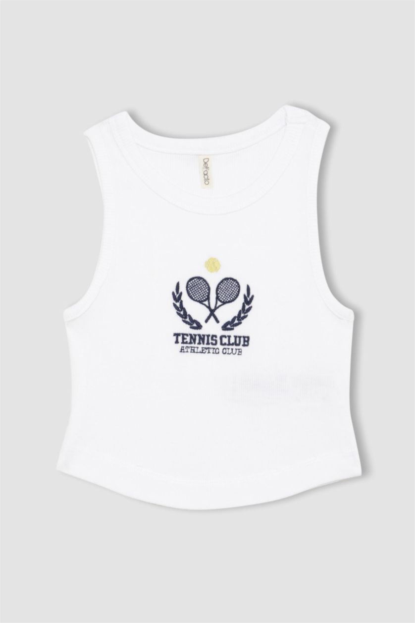 Kız Çocuk - Genç Kız Beyaz Bisiklet Yaka Baskılı Atlet Kız Çocuk