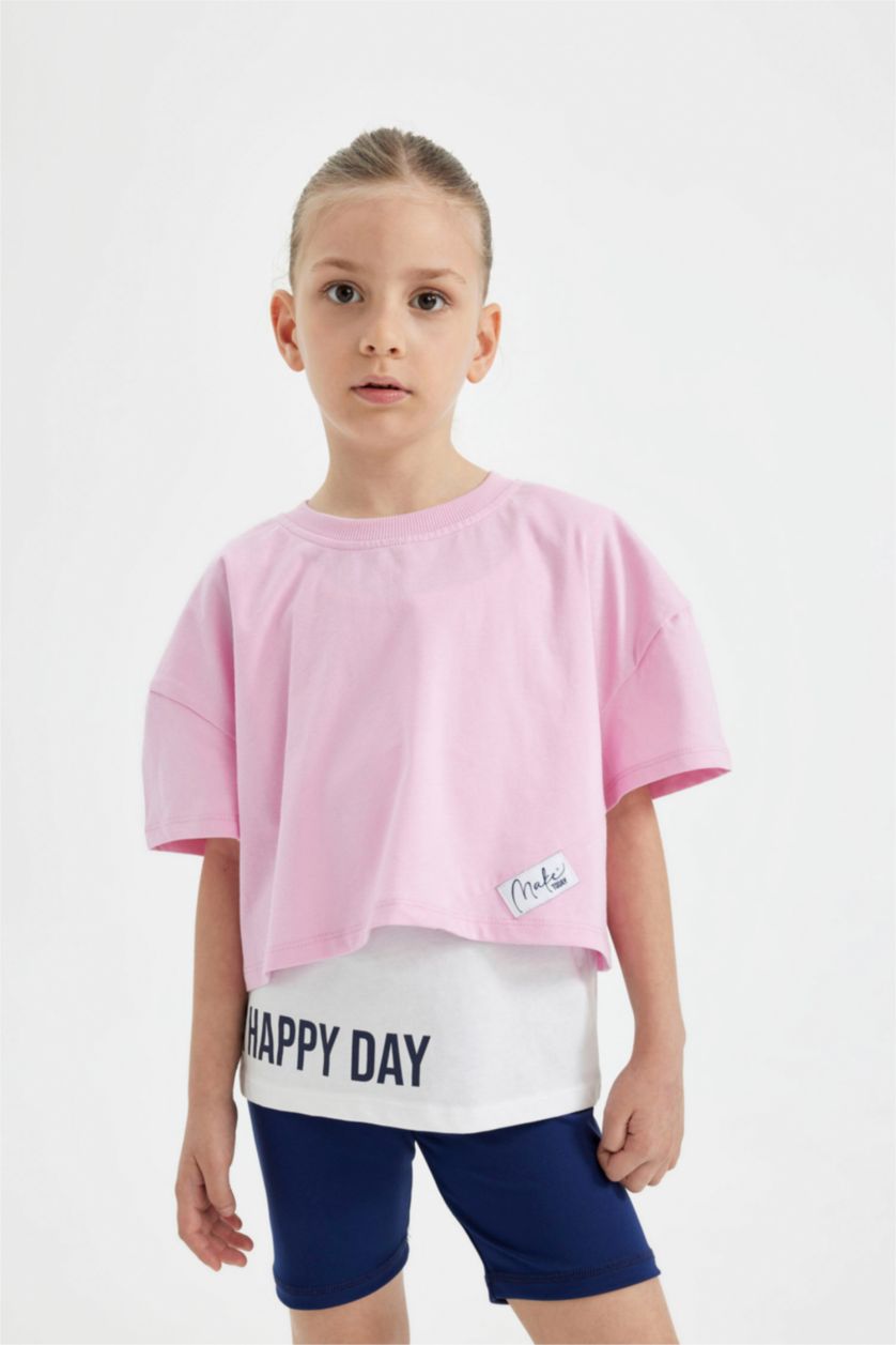 بنات زهري فاتح تيشيرت بناتي نص ردن أوفر سايز