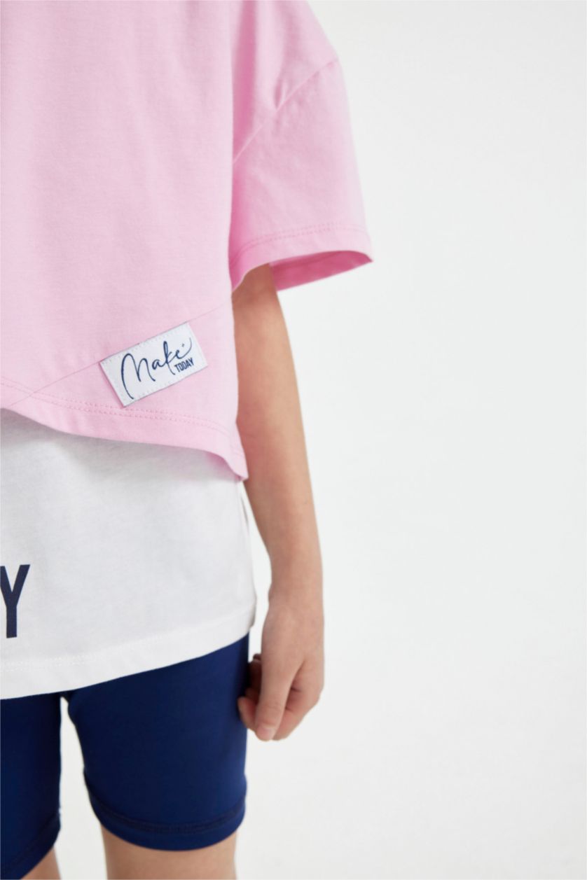 بنات زهري فاتح تيشيرت بناتي نص ردن أوفر سايز