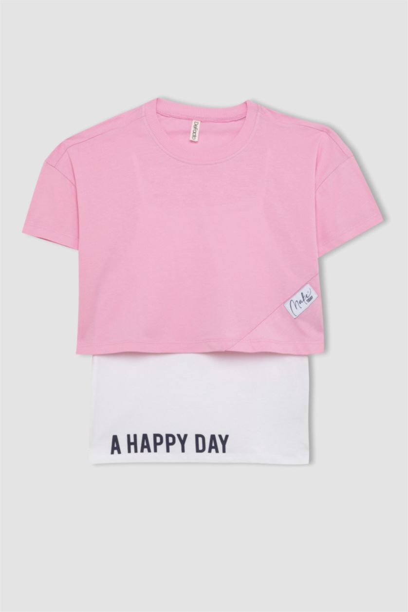 بنات زهري فاتح تيشيرت بناتي نص ردن أوفر سايز