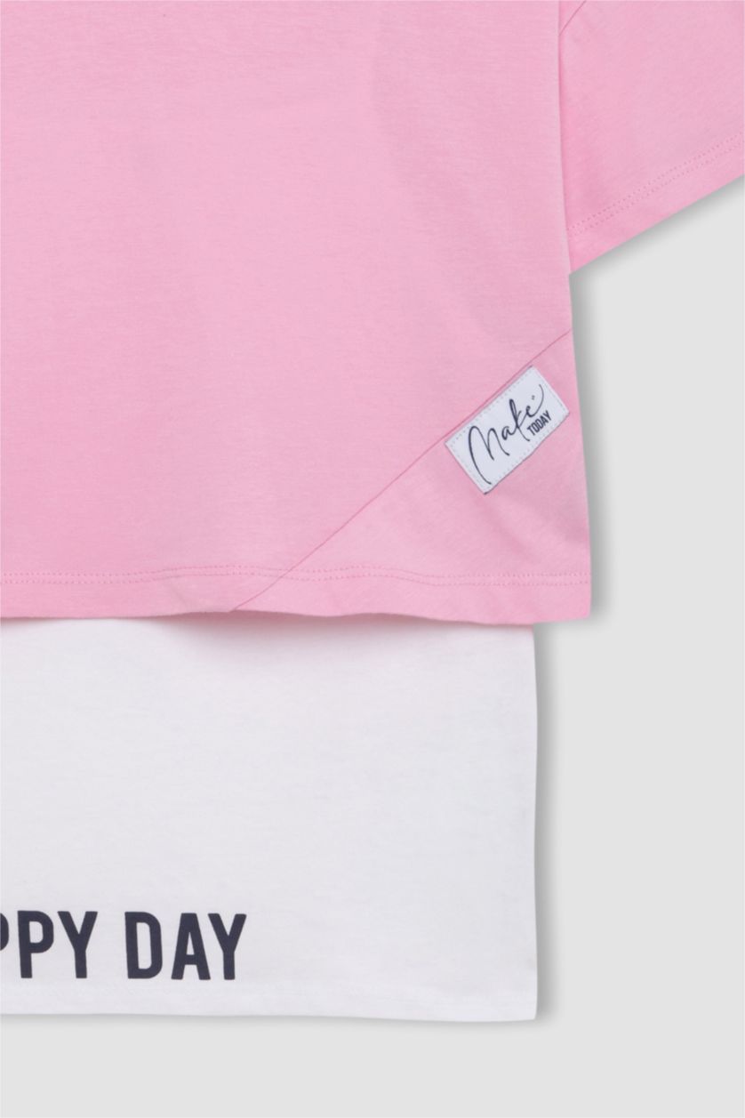 بنات زهري فاتح تيشيرت بناتي نص ردن أوفر سايز