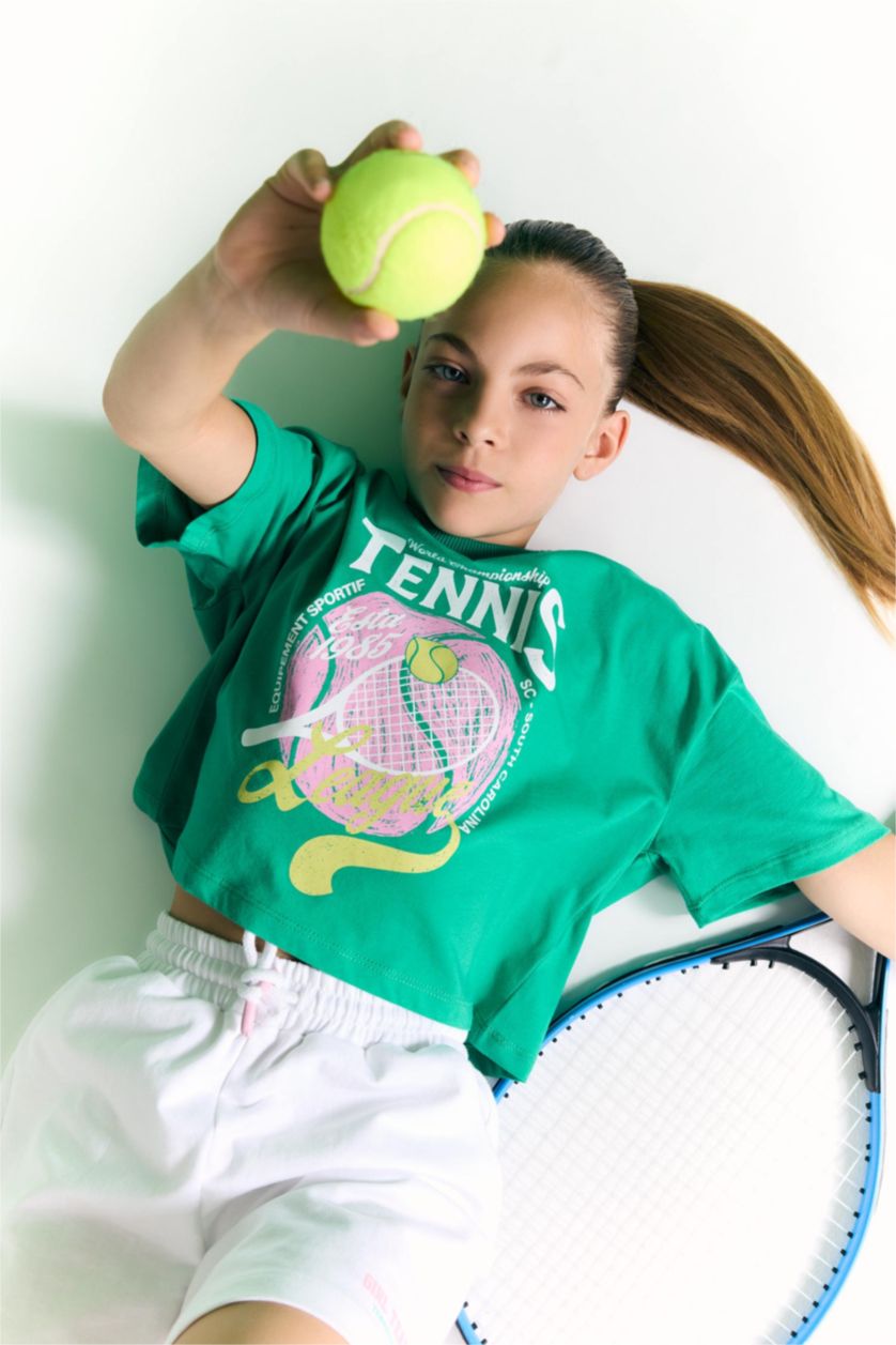 Girls & Teens Green Girl Short Sleeve Crop Top T-Shirt