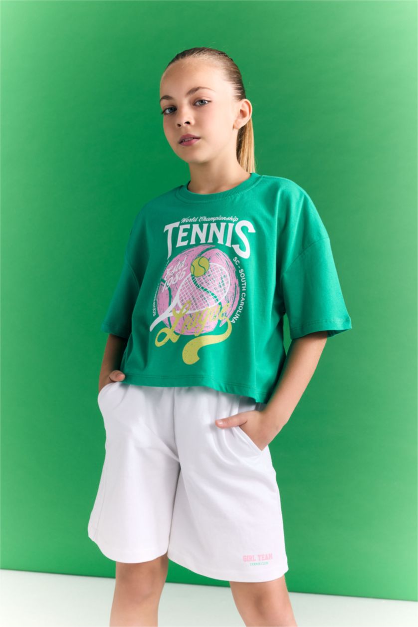 Girls & Teens Green Girl Short Sleeve Crop Top T-Shirt