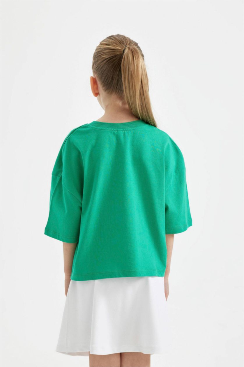 Girls & Teens Green Girl Short Sleeve Crop Top T-Shirt