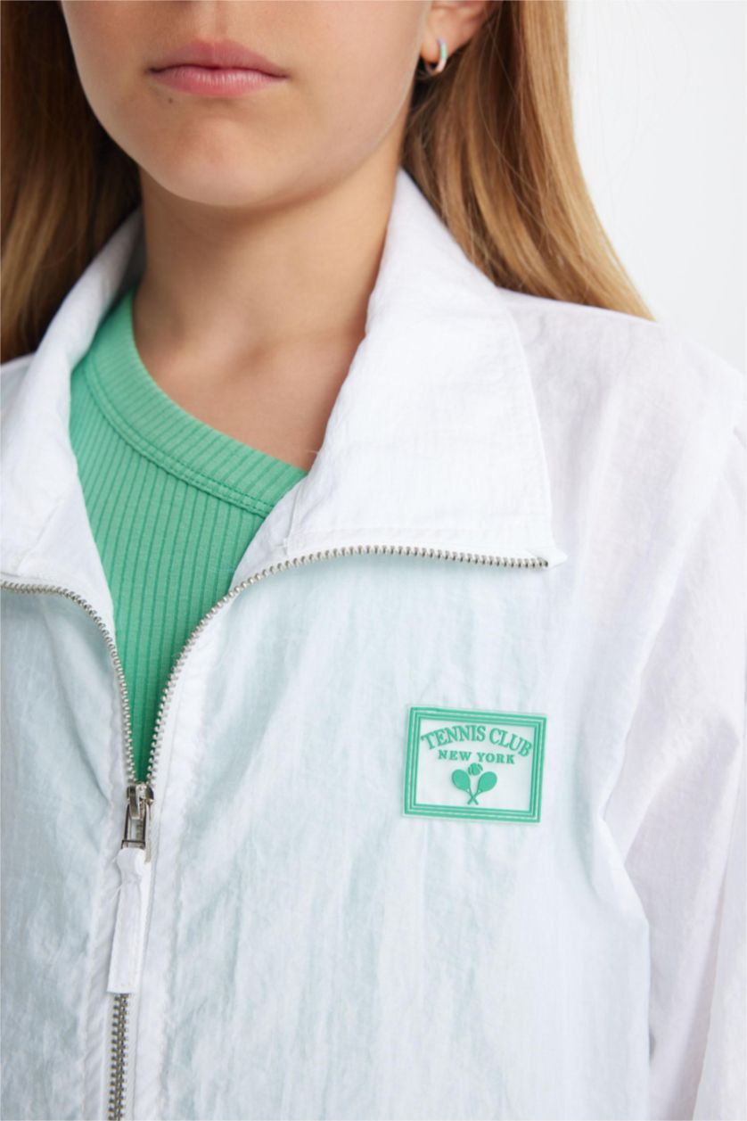 بناتي أبيض سويت شيرت رياضي بناتي بسوستة وياقة عالية