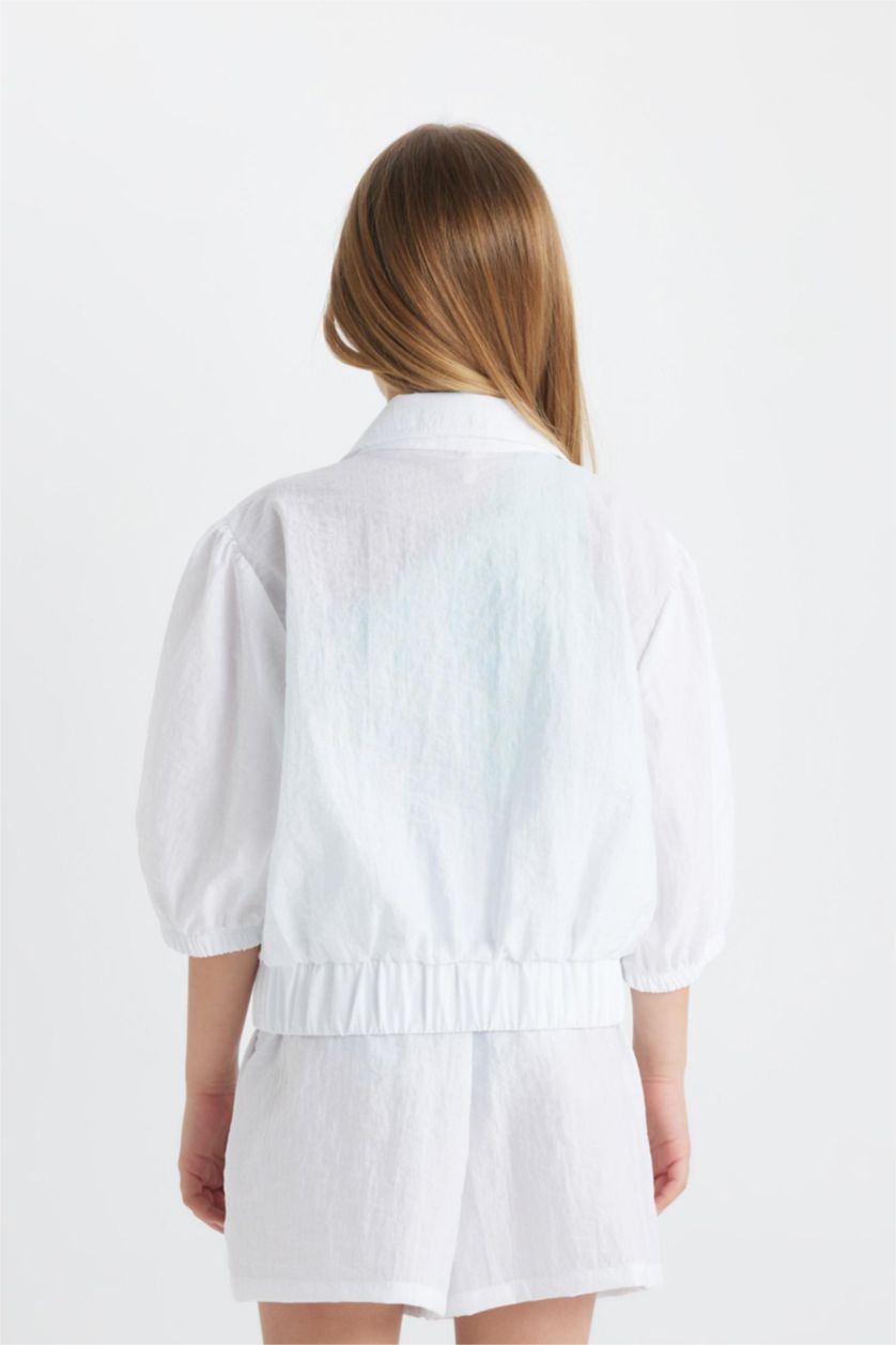 بناتي أبيض سويت شيرت رياضي بناتي بسوستة وياقة عالية