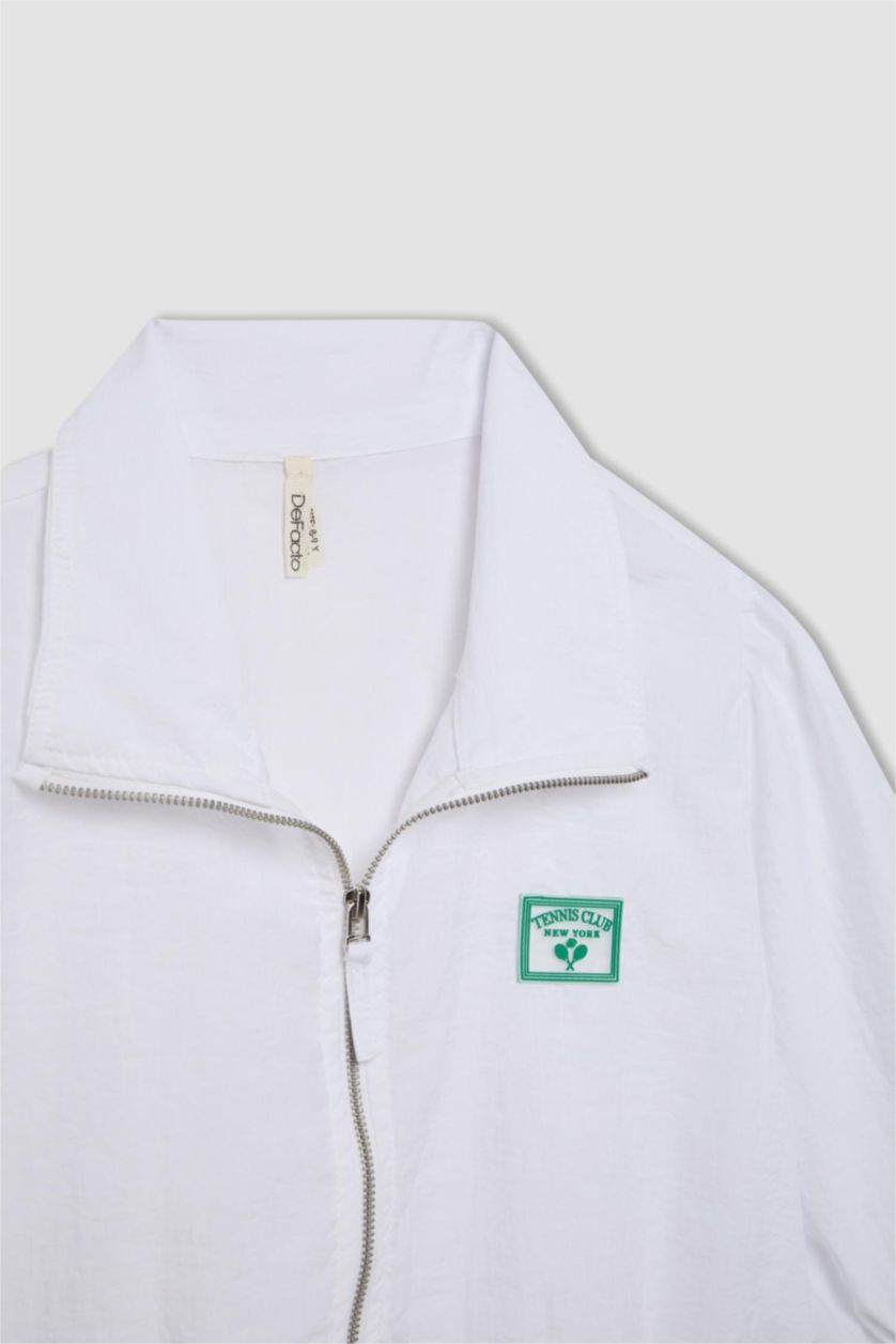 بناتي أبيض سويت شيرت رياضي بناتي بسوستة وياقة عالية